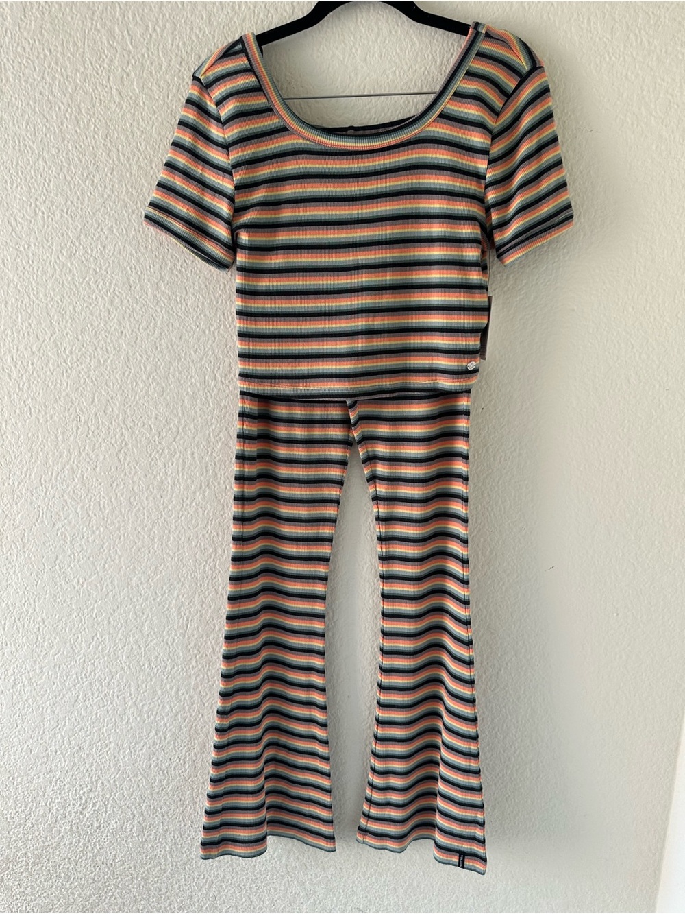 Volcom Girl’s Lil Knit Ringer & Pant Striped Short Sleeve Lived In Lounge Set